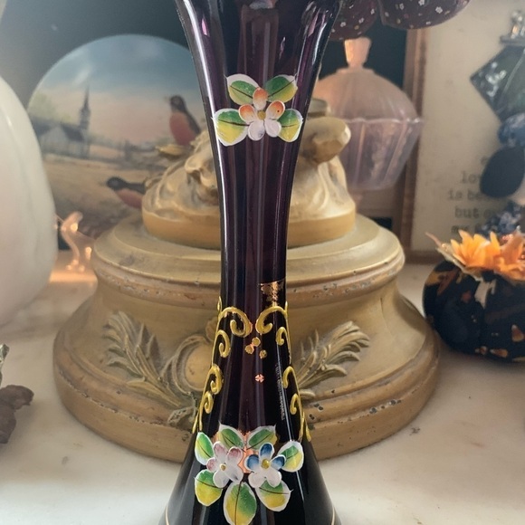 Dark Purple Hand Painted  Long Neck Vase - Picture 1 of 5